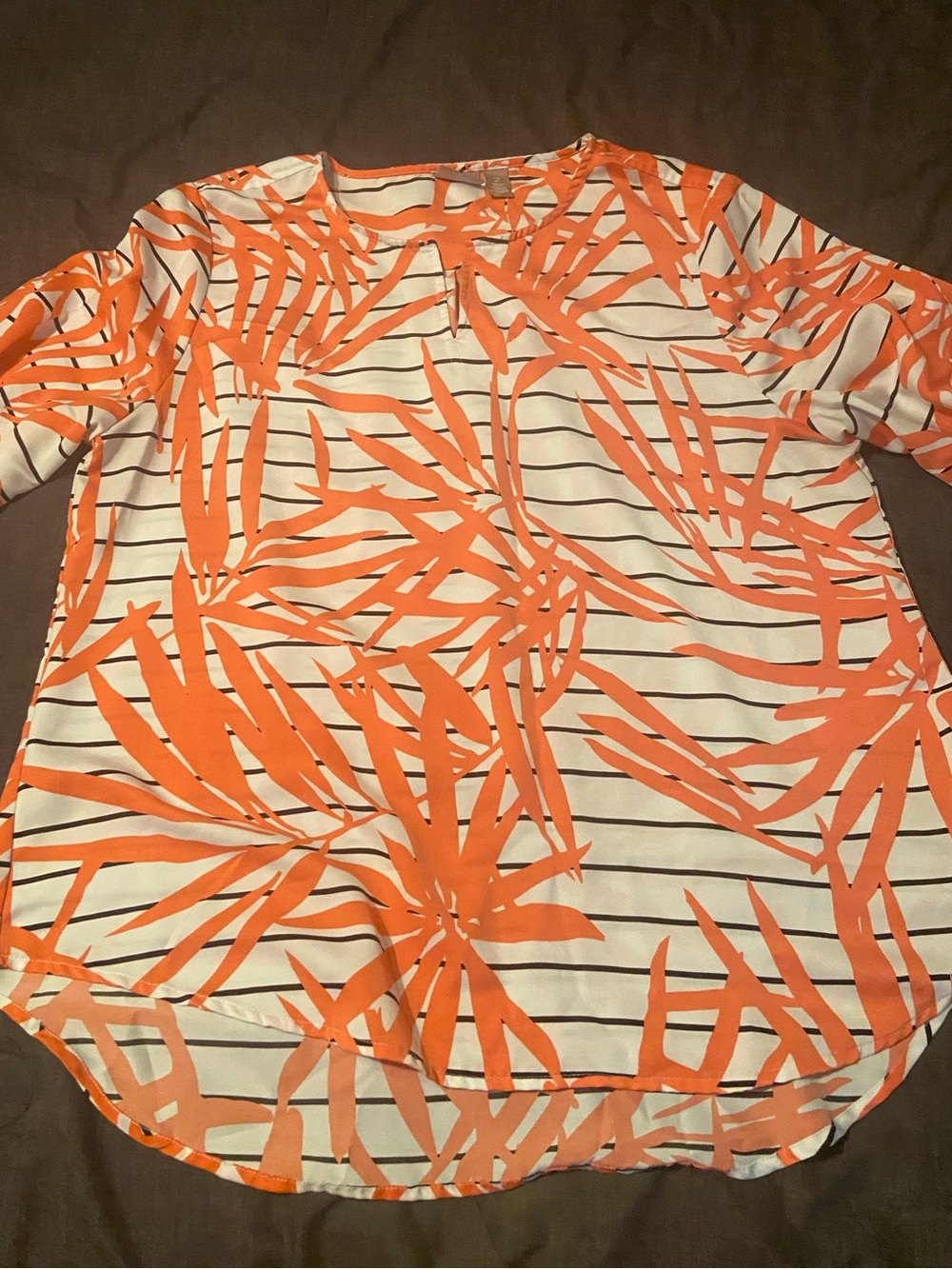 Chico's Peach Palm-Leaf Stripe Blouse